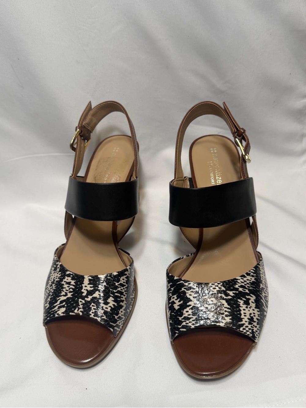 Naturalizer Black & Brown Snake-Print Slingback Heels